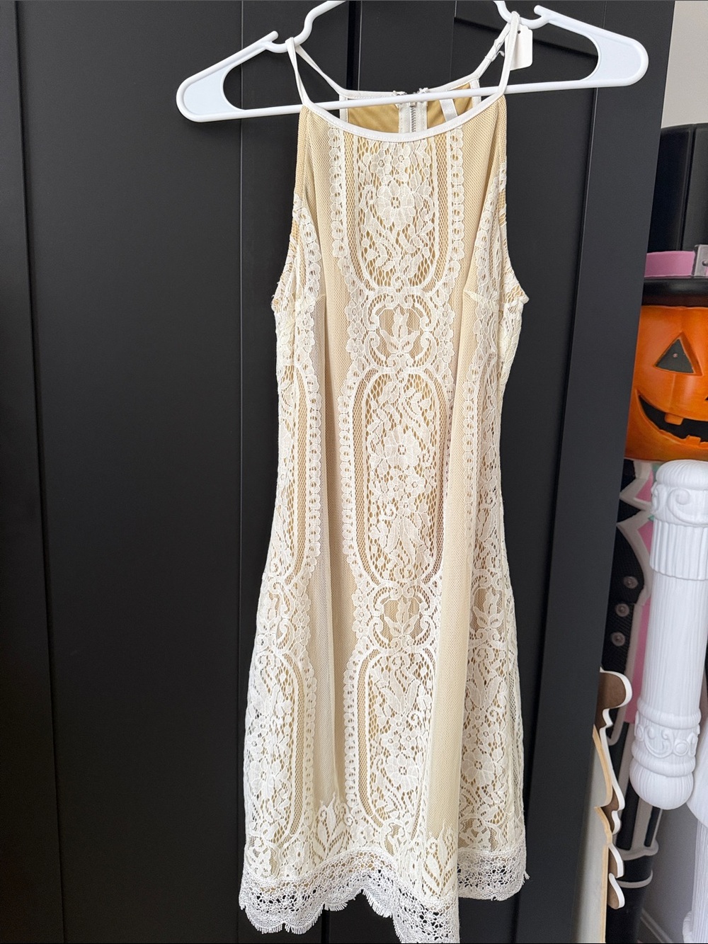 Sleeveless Lace Overlay Dress in Cream